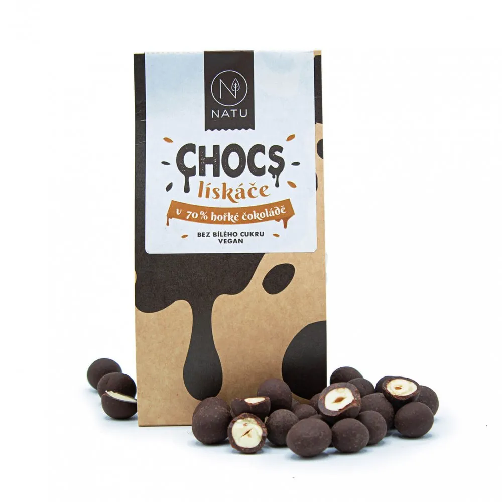NATU Chocs Lískové ořechy v 70% hořké čokoládě 200 g