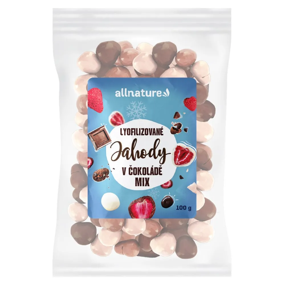 Allnature Mrazem sušené jahody Mix v mléčné, hořké a bílé čokoládě 100g