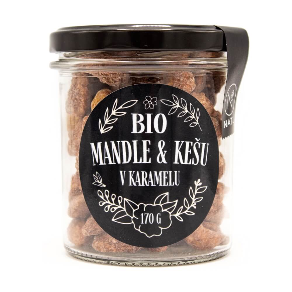 NATU Mandle a kešu ořechy v karamelu 170 g BIO