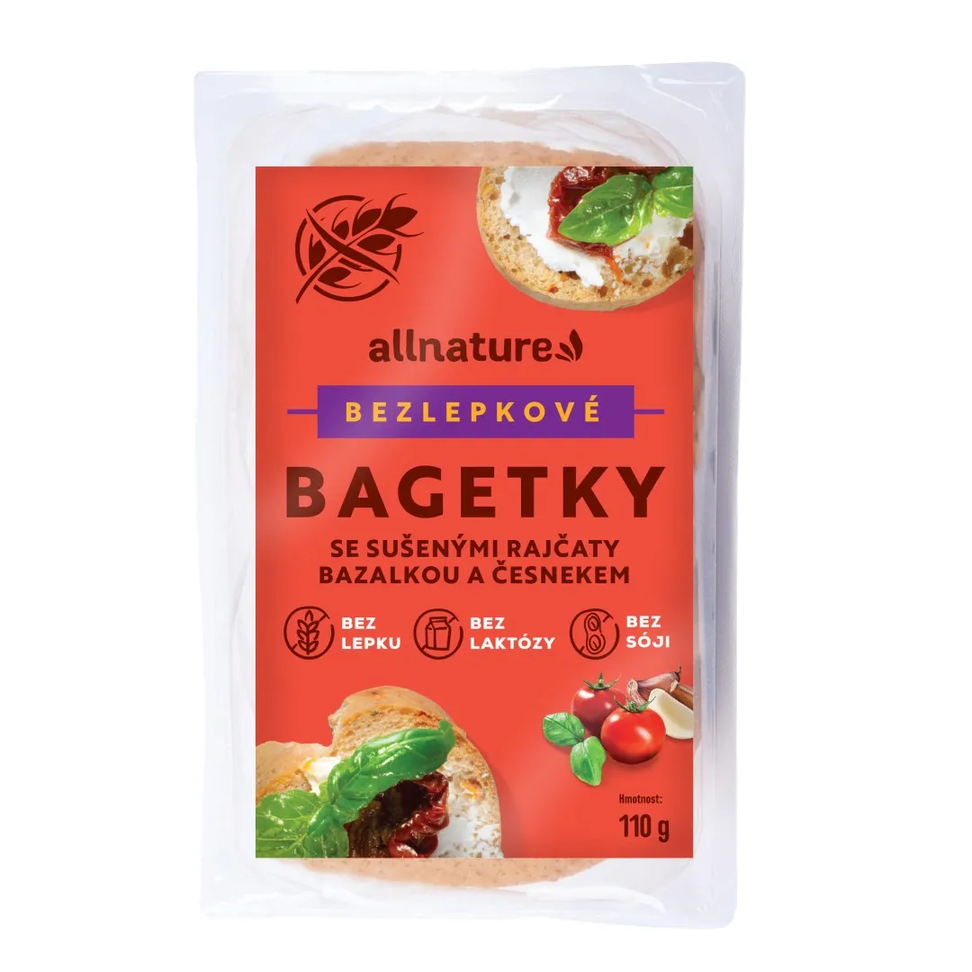 Allnature Bezlepkové bagetky se sušenými rajčaty, bazalkou a česnekem 110 g